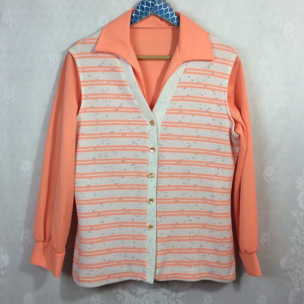 Vintage Orange Cream Blouse Vest Set L